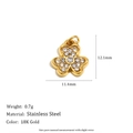 18K gold plated clover charm with white zircons on stainless steel, 12.1mm x 11.4mm size - Zircon Flower Pendant - Gold