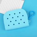 Waterproof blue silicone coin purse with holes and plastic hook for storage - Lake Blue