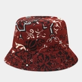 Detailed pattern of deep red bucket hat with black and white abstract ripple prints - Dark Red Black White Street Trend Style (10#色)