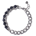 Detail of double-layer bracelet with faceted blue tiger eye beads and silver stainless steel chain - Blue Sandstone Bracelet