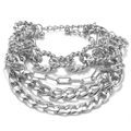 Set di bracciali multistrato in metallo argento con diverse texture di maglia - Catena Multistrato Argento