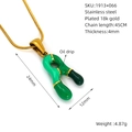 Detailed view of 18k gold plated stainless steel letter R pendant with green oil drip - Letter A Style / Green