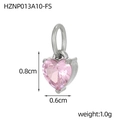 Delicate stainless steel heart pendant with pink zircon, 0.8x0.6cm small jewelry charm - Steel Color Pink Zircon Pendant