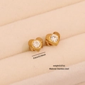 Golden heart-shaped stainless steel stud earrings with round crystal zircon stones - Heart Style