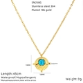 Detail view of 18k gold plated stainless steel necklace with turquoise evil eye pendant - Engraved Disc Turquoise Pendant (SN258G)