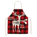 Linen Christmas apron featuring a red and black plaid pattern with a white reindeer silhouette - Red Black Plaid White Deer (WQ01-17)