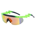 Neon green and black lightning bolt sunglasses with orange-gold mirrored lens - Black Green Frame Red Lens
