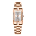 Women's rose gold square watch with crystal accents and five-link steel strap - Steel Band / Steel Silver Dial (Butterfly Buckle + EU Standard)