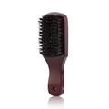 Men's dark wood beard brush with black bristles and round hanging hole on white background - Wide Large