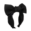 Classic black fabric headband featuring a large bow and a subtle white letter y print - Black