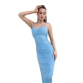 Sky blue ruched bodycon dress with spaghetti straps and slim fit silhouette - XS / Lake Blue