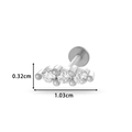 Silver stainless steel labret stud with three sparkling zircons and flat back base - Triple Stone Bar (0159-10#) / Silver