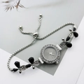 Orologio da donna a bracciale in argento con fiori di strass e quadrante grigio - Nero