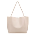 Minimalist creamy white large capacity faux leather tote bag with stylish stitching - White