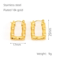 Vintage 18k gold plated stainless steel hoop earrings with bamboo texture design - Rectangular Bamboo Style (ZX1239)