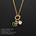 Elegant 14K gold plated stainless steel letter F pendant necklace with heart crystal - Letter F(XNL0085)
