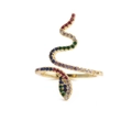 Adjustable gold snake ring with colorful rainbow cubic zirconia pavé setting - Gold Snake Colorful Zirconia Pave Style (A-CR0244)