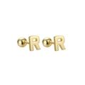 Polished gold-plated stainless steel stud earring featuring a minimalist letter R shape - Letter R (T55662) / Gold