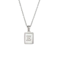 Silver rectangle pendant necklace with white shell inlay and letter E engraving - Letter E