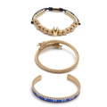 Titanium steel Roman numeral bracelet set with gold crown open bangle and beaded chain - Blue Roman Numeral Bangle Set Style 3