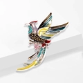 Colorful hummingbird brooch with rhinestones and enamel on a white geometric stand - LW152 Black Bird