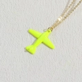 Neon yellow airplane pendant necklace with a fine golden chain on a white background - Fluorescent Yellow (XL2377)