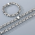 Hip hop silver bamboo bone link chain necklace and bracelet set in stainless steel - Japanese Buckle / 10mm Wide 21cm Bracelet / Steel
