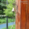 Vintage iron wall-mounted bell with bird ornament and measurements displayed - Black Gold - Branch Bird Doorbell 7059