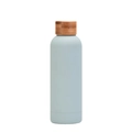 Matte light blue stainless steel thermos water bottle with sustainable bamboo lid - Matte Cyan White