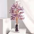Handmade amethyst crystal gemstone tree in a glass bowl with copper wire for desk decor - Tall Glass Bottle - Amethyst