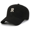 Casquette de baseball en coton noir avec broderie blanche de la lettre R en 3D - Noir avec broderie dorée