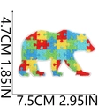 Macro detail of bear-shaped autism awareness patch with colorful puzzle embroidery - No.21-Multicolor Puzzle Bear