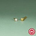 S925 sterling silver gold geometric square and triangle stud earrings with white zircon - Single Gold Geometric Simple Style (单只金色#5)