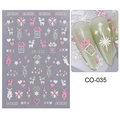 Détail d'autocollants pour ongles de Noël roses et blancs avec motifs flocons et rennes - CO-035