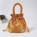 Ethnic style orange satin drawstring handbag with delicate pink floral embroidery - Orange Yellow