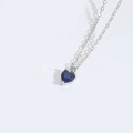 Elegant silver chain necklace featuring a small deep blue heart-shaped zircon pendant - Silver Chain / Dark Blue