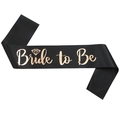 Elegant black satin bride to be sash with rose gold lettering and diamond graphic icon - Black-Rose Gold