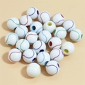 Mix of 10-12mm sports themed acrylic beads with colorful wave patterns for DIY jewelry - 12mm Tennis White Background Colorful Line