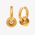 Minimalistische 18K vergoldete Edelstahl Ohrhänger mit drei Ringen für Damen - Minimalistische Drei-Ring-Anhänger-Ohrringe - Gold