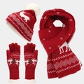 Set invernale con cappello, sciarpa e guanti in maglia con motivo natalizio rosso - Guanti a Cinque Dita Rossi