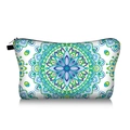 Close-up of mandala floral makeup bag with blue and green patterns and black zipper - Blue Green Mandala (jiaying154)
