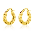 Minimalist golden hoop earrings with irregular textured hammer finish on white background - Hammered Wave Texture Round (E917-GO)
