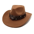 Brown felt cowboy hat with heart buckle and rhinestone belt for men and women - M (56-58cm) / Khaki