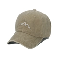 Vintage khaki washed cotton baseball cap with white mountain embroidery on white background - Khaki