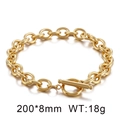 Gold-finish titanium steel chain bracelet with OT toggle clasp, size 200x8mm and weight 18g - Gold Bracelet (KB62311-Z) / 8mm/20cm