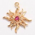 Detailed top view of a gold sun pendant with a vibrant rose red gemstone center - Style 5-Red Zircon Sun