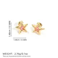 Boucles d'oreilles étoiles en or 18 carats avec cristal rose et petits diamants étincelants - Doré