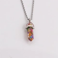 Hexagonal crystal column necklace with colorful resin gemstone shards on a silver chain - Multi-color Crushed Stone Resin