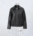 Veste en similicuir noir avec broderie nœud symétrique et fermeture éclair - XS / Noir