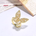 Close-up of golden butterfly open ring featuring detailed pavé cubic zirconia setting - Gold Full Pave Zirconia Butterfly(ZYN-DMR121G-3)